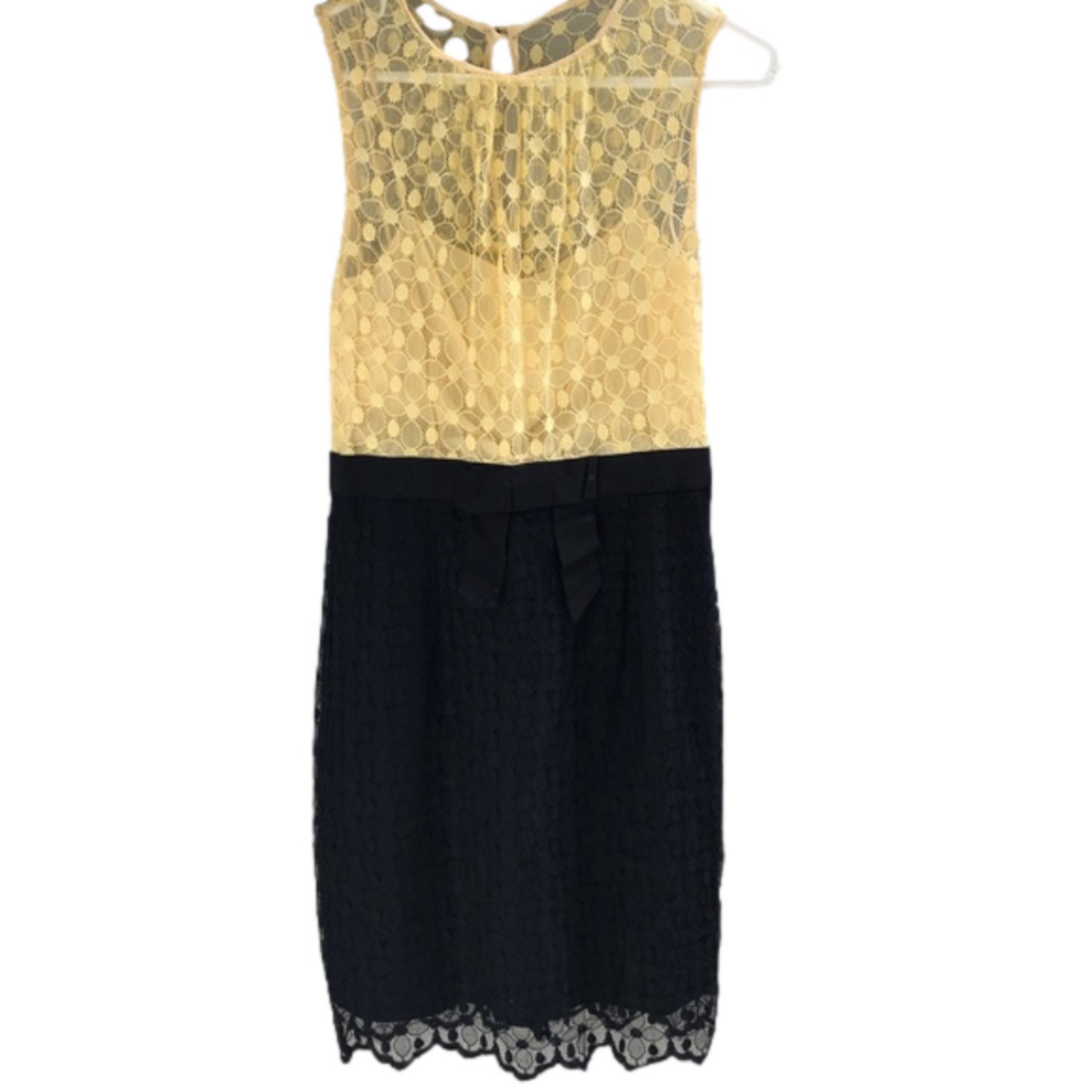 Milly of New York Black and yellow lace sleeveless sheath dress